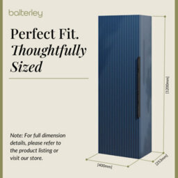 Balterley Fluted Front Wall Hung Single Door Tall Bathroom Storage Unit, 400mm, Green, Black Handle - thumbnail 5