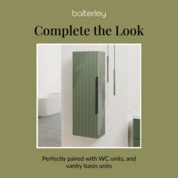 Balterley Fluted Front Wall Hung Single Door Tall Bathroom Storage Unit, 400mm, Green, Black Handle - thumbnail 7
