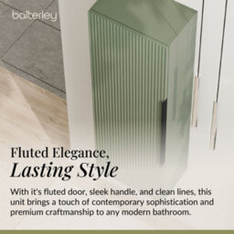 Balterley Fluted Front Wall Hung Single Door Tall Bathroom Storage Unit, 400mm, Green, Black Handle - thumbnail 4