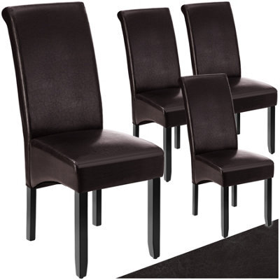 Tectake Set Of 4 Dining Chair - Ergonomic Seat Shape, High Backrest, Padded, Faux Leather  - Brown