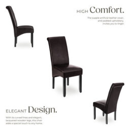 Tectake Set Of 4 Dining Chair - Ergonomic Seat Shape, High Backrest, Padded, Faux Leather  - Brown - thumbnail 3