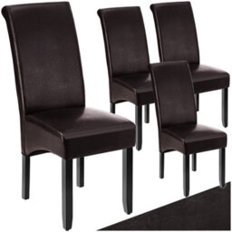 Tectake Set Of 4 Dining Chair - Ergonomic Seat Shape, High Backrest, Padded, Faux Leather  - Brown - thumbnail 1