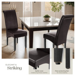 Tectake Set Of 4 Dining Chair - Ergonomic Seat Shape, High Backrest, Padded, Faux Leather  - Brown - thumbnail 4