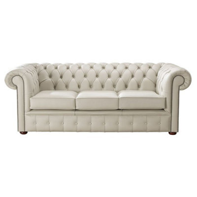 Chesterfield 3 Seater Shelly Beige Leather Sofa Bespoke In Classic Style - image 1