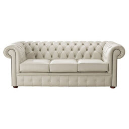 Chesterfield 3 Seater Shelly Beige Leather Sofa Bespoke In Classic Style - thumbnail 1