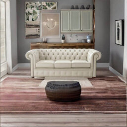 Chesterfield 3 Seater Shelly Beige Leather Sofa Bespoke In Classic Style - thumbnail 3