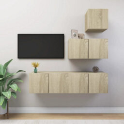Berkfield Modern 4 Piece Tv Cabinet Set Sonoma Oak Engineered Wood - thumbnail 2