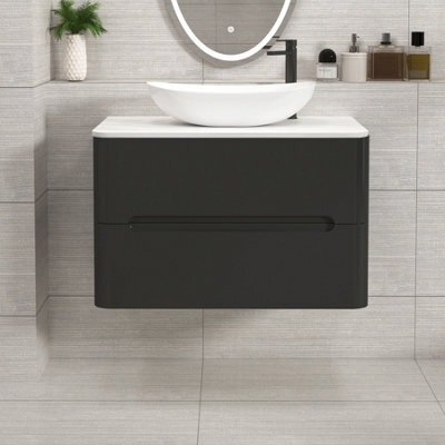 Royal Bathrooms Venice 800mm Matt Nocturne Black Wall Mounted Bathroom Countertop Vanity Unit 2 Drawer With Cesar Basin - image 1