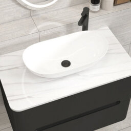 Royal Bathrooms Venice 800mm Matt Nocturne Black Wall Mounted Bathroom Countertop Vanity Unit 2 Drawer With Cesar Basin - thumbnail 6