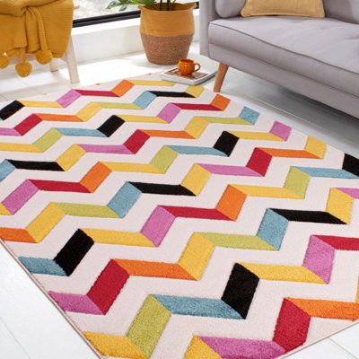 Coral Multicoloured Easy To Clean Geometric Hand Made Modern Dining Room Rug -66 X 230Cm (Runner) - image 1