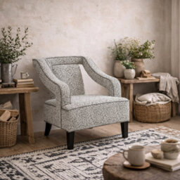Wyld Haus Letterkenny Upholstered Soft Grey Chenille Armchair With Matt Black Legs - thumbnail 1