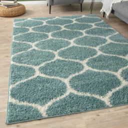 The Rugs Moroccan Shaggy Rugs And Runners Soft Fluffy Trellis Design High Pile Duck Egg Blue And Ivory Living Room Kitchen Hallway 650