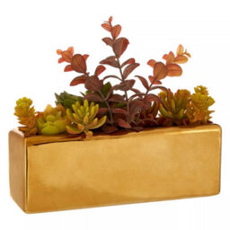 Premier Housewares Mixed Succulents Fiori With Ceramic Gold Pot Artificial Plant Foliage - thumbnail 2