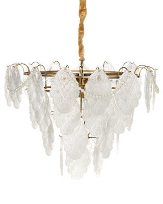 Wyld And Coco Auroralux 46Cm Brass Glass Chandelier Pendant Lamp, Art Deco Glamour Embossed Leaves - image 1