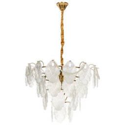 Wyld And Coco Auroralux 46Cm Brass Glass Chandelier Pendant Lamp, Art Deco Glamour Embossed Leaves - thumbnail 5
