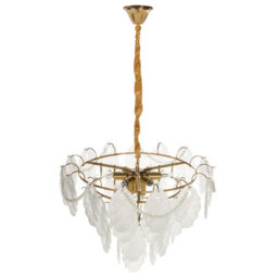 Wyld And Coco Auroralux 46Cm Brass Glass Chandelier Pendant Lamp, Art Deco Glamour Embossed Leaves - thumbnail 6