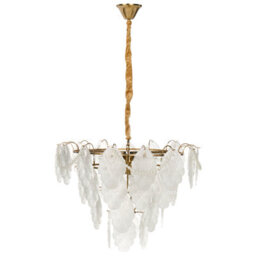 Wyld And Coco Auroralux 46Cm Brass Glass Chandelier Pendant Lamp, Art Deco Glamour Embossed Leaves - thumbnail 4