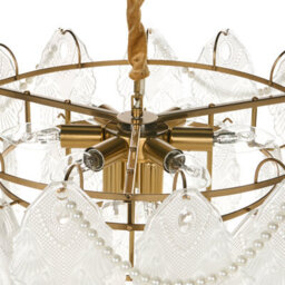 Wyld And Coco Auroralux 46Cm Brass Glass Chandelier Pendant Lamp, Art Deco Glamour Embossed Leaves - thumbnail 7