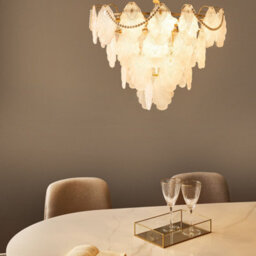 Wyld And Coco Auroralux 46Cm Brass Glass Chandelier Pendant Lamp, Art Deco Glamour Embossed Leaves - thumbnail 2