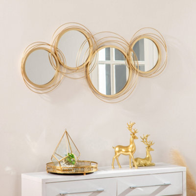 Homcom Metal Wall Art Decorative Mirror Decor Modern Wall Sculpture, Gold - image 1