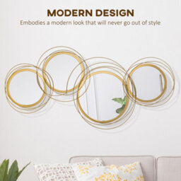 Homcom Metal Wall Art Decorative Mirror Decor Modern Wall Sculpture, Gold - thumbnail 4