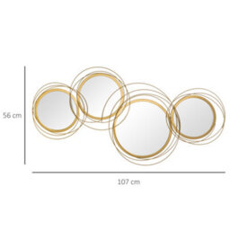 Homcom Metal Wall Art Decorative Mirror Decor Modern Wall Sculpture, Gold - thumbnail 3