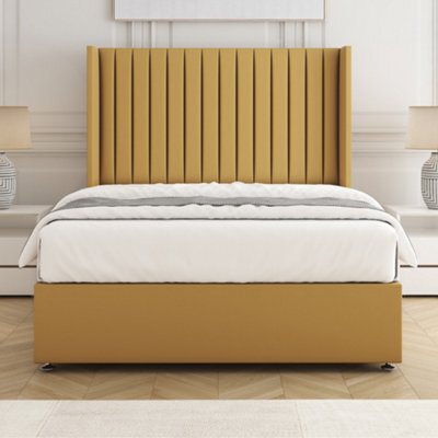 Bsspoke Manhattans Divan Bed Mustard Plush Velvet With 54Inch Headboard & Mattress No Drawers In Single Double King 4Ft6 6Ft - image 1