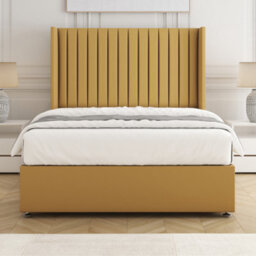 Bsspoke Manhattans Divan Bed Mustard Plush Velvet With 54Inch Headboard & Mattress No Drawers In Single Double King 4Ft6 6Ft - thumbnail 1