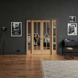 Lpd Clear Glazed Modern Light Brown White Oak Veneer Internal Oak & Particle Board Door, (H)2031mm (W)1904mm (T)35mm - thumbnail 1