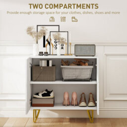 Wyld Haus Diro High Gloss White Sideboard With Geometric Line Indents And Gold Hairpin Legs - 2 Doors, 3 Shelves, 800X400X750mm - thumbnail 5