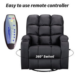 Westwood Leather Massage Recliner Chair Sofa Rocking Swivel Armchair Remote Control Black - thumbnail 5