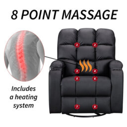 Westwood Leather Massage Recliner Chair Sofa Rocking Swivel Armchair Remote Control Black - thumbnail 6