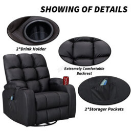 Westwood Leather Massage Recliner Chair Sofa Rocking Swivel Armchair Remote Control Black - thumbnail 3