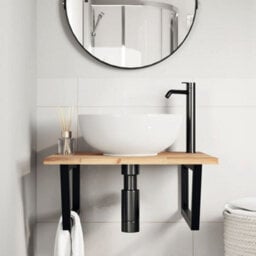 Berkfield Basin Shelf Wall Mounted Steel And Solid Wood Acacia - thumbnail 3