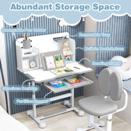 Gainoom Kid's Grey Study Desk & Chair Set Height-Adjustable Children Study Desk - thumbnail 7