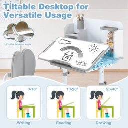 Gainoom Kid's Grey Study Desk & Chair Set Height-Adjustable Children Study Desk - thumbnail 6
