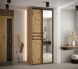 Arte Cannes Xi Sliding Door Wardrobe W100Cm - Elegant Oak Artisan Mirrored Storage Solution - thumbnail 2
