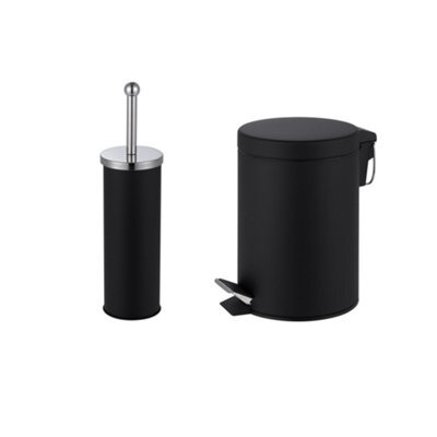 Innoteck Essentials Pedal Dustbin And Toilet Brush With Holder Set - Black. - image 1