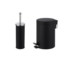 Innoteck Essentials Pedal Dustbin And Toilet Brush With Holder Set - Black.