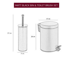 Innoteck Essentials Pedal Dustbin And Toilet Brush With Holder Set - Black. - thumbnail 6