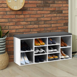 Costway Wooden Shoe Bench Hallway Shoe Storage Rack Cabinet Organizer W/ Seat Cushion - thumbnail 5