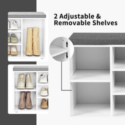 Costway Wooden Shoe Bench Hallway Shoe Storage Rack Cabinet Organizer W/ Seat Cushion - thumbnail 6