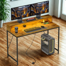 FURNOLD Industrial 120Cm Computer Desk With Usb Outlets And Led Lights - thumbnail 3