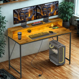 FURNOLD Industrial 120Cm Computer Desk With Usb Outlets And Led Lights - thumbnail 6