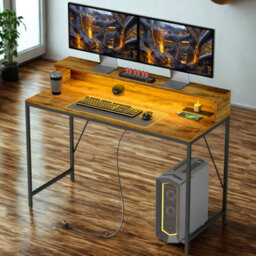 FURNOLD Industrial 120Cm Computer Desk With Usb Outlets And Led Lights - thumbnail 1