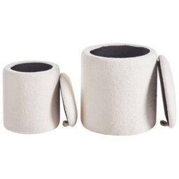 Wyld And Coco Living Boucle Pouffes Set Of 2 Off-White Round Ottomans With Hidden Storage And Nesting Design - thumbnail 5