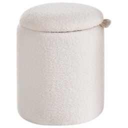 Wyld And Coco Living Boucle Pouffes Set Of 2 Off-White Round Ottomans With Hidden Storage And Nesting Design - thumbnail 6