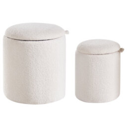 Wyld And Coco Living Boucle Pouffes Set Of 2 Off-White Round Ottomans With Hidden Storage And Nesting Design - thumbnail 1