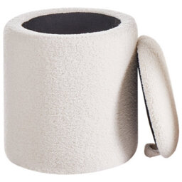 Wyld And Coco Living Boucle Pouffes Set Of 2 Off-White Round Ottomans With Hidden Storage And Nesting Design - thumbnail 7