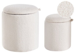 Wyld And Coco Living Boucle Pouffes Set Of 2 Off-White Round Ottomans With Hidden Storage And Nesting Design - thumbnail 3
